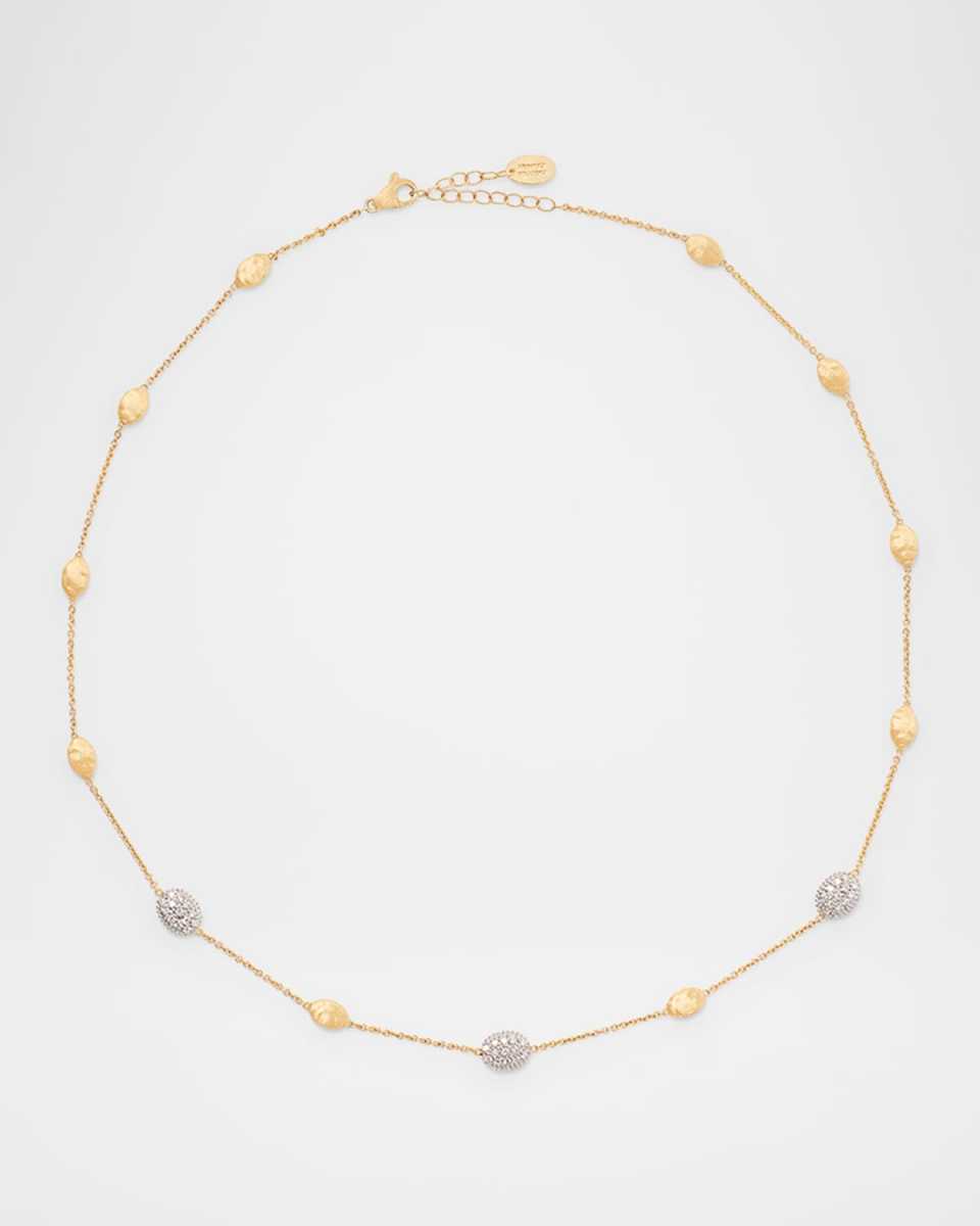 18K Yellow Gold Siviglia Diamond Bean Necklace